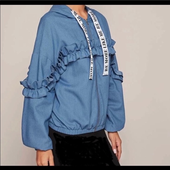 Jackets & Blazers - NEW Boutique! Frill Trim Drawstring Hooded Jacket